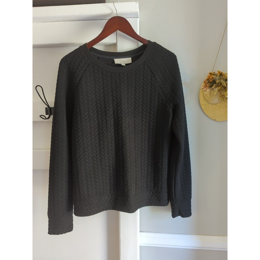 LOFT Women's M BLACK Textured Pullover Sweatshirt - Picture 2 of 8